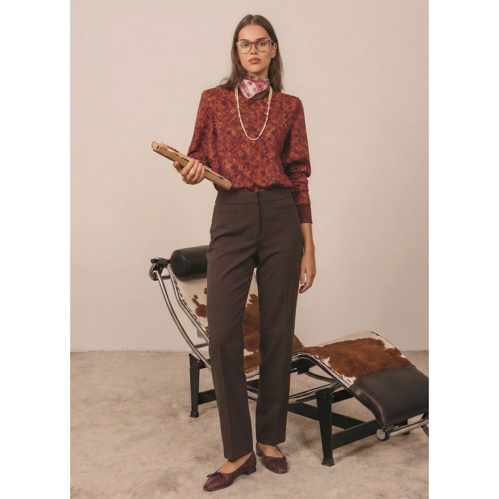 NEW Lands End Pants Fit1 Twill Brown Spice Stretch Slash Pockets Cotton 12